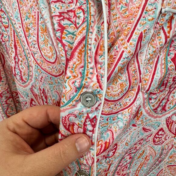 Echo Sleepwear Women's Pink Blue Paisley Button Up Sleep Dress Size Medium - Picture 6 of 9